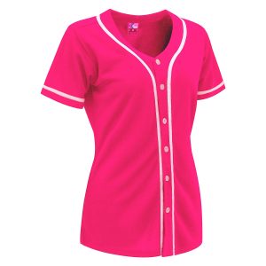 blank hot pink & white full button baseball jersey for women