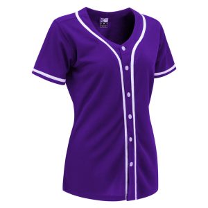 blank purple & white full button baseball jersey for women