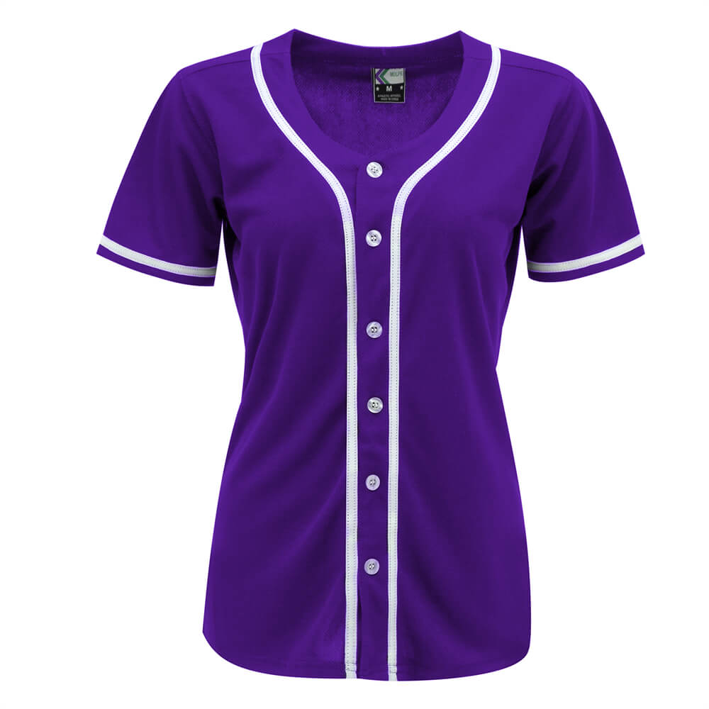 blank purple & white full button baseball jersey for women blank purple & white full button baseball jersey for women