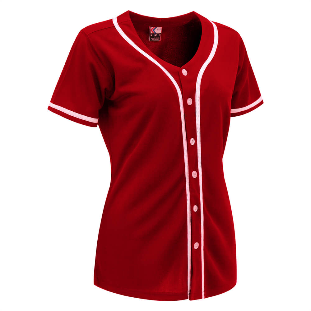 red & white full button baseball jersey for women red & white full button baseball jersey for women